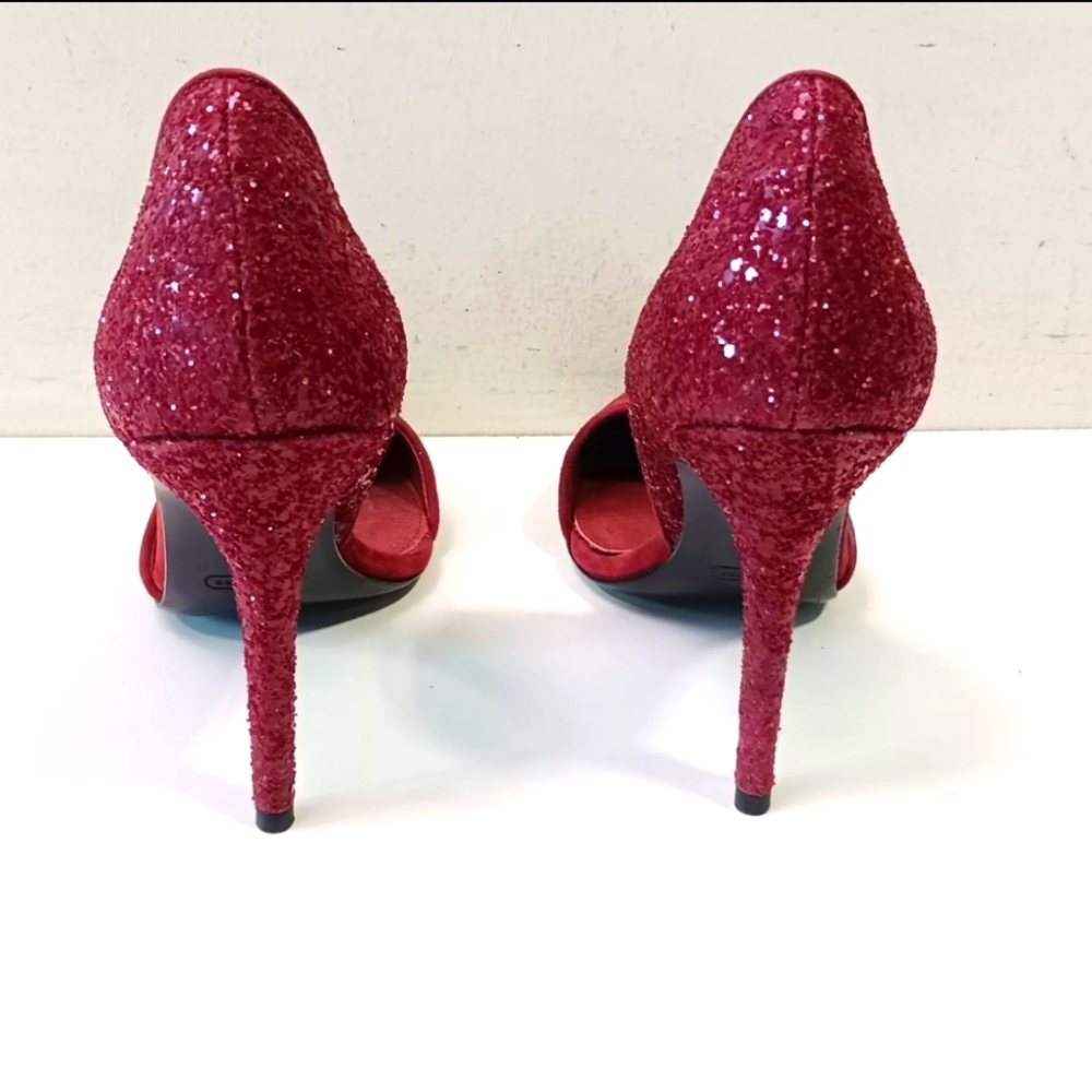 Coach Designer Hollis Wine Red Sparkle Hlitter Suede Heel Pumps Size 9 - Picture 5 of 7